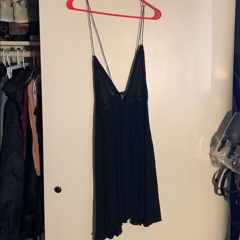 Free People Black Strappy V‑Neck Mini Dress